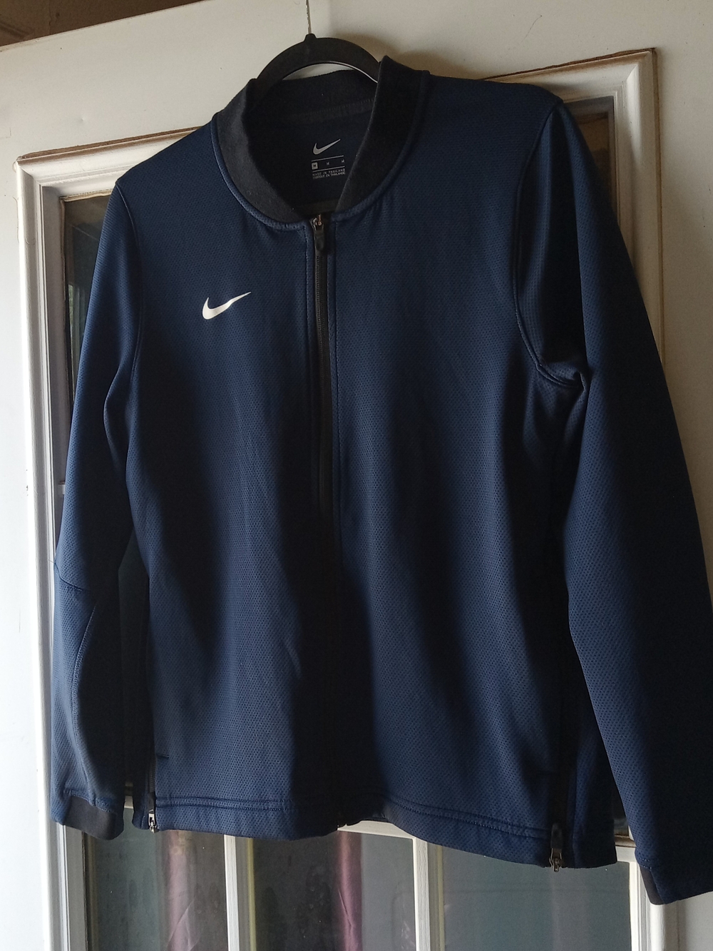 Nike Navy Blue Bomber Jacket with White Swoosh And Black Trim
